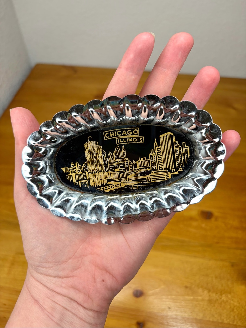 Vintage Chicago Collectible Trinket Dish Candy Dish Souvenir Silver Japan